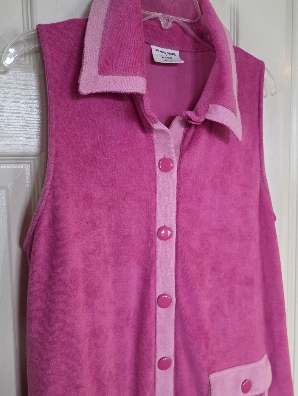 Atlantic Pacific X Lake Darcy Terry Cloth Sleeveless Dress Pink Lychee Medium - Picture 3 of 13